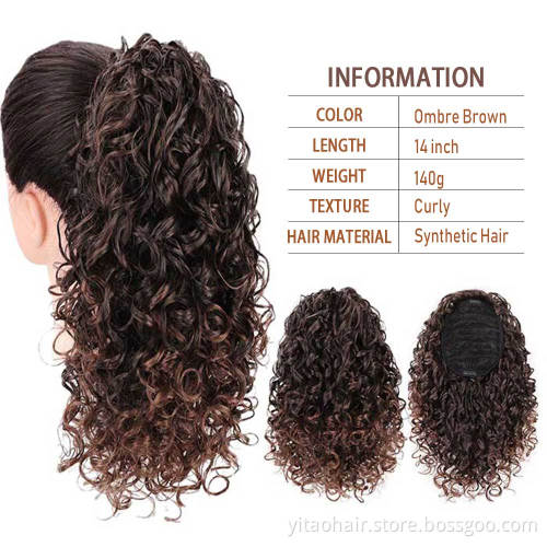 Curly Ponytail Hair Piece High Synthetic Hair with 2 Clips for Women (Mixed Dark Brown)